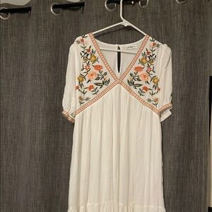 Embroidered White Dress with Floral Design